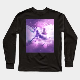 Kitty Cat Riding On Flying Space Galaxy Unicorn Long Sleeve T-Shirt